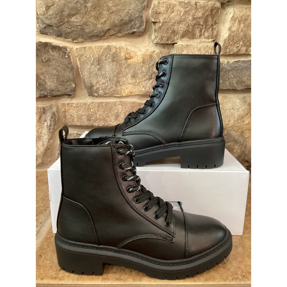 ALDO Goer-001 Black Combat Boots Side Zip Lug Sole Ankle Boots Womens Size 5 NEW